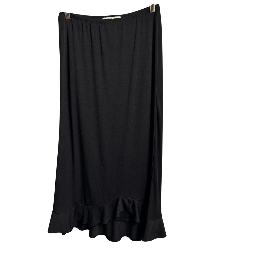 VTG Y2K Notations Black Ruffle Hem Midi Skirt Stretch S Whimsigoth Goth 90s 00s